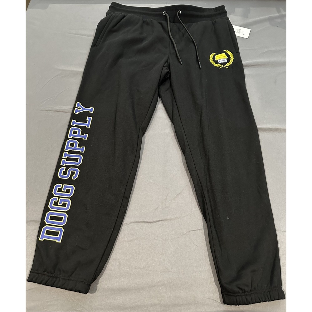 Dogg Supply Snoop Dogg Mens XL Varsity Joggers Black Fleece Sweatpants‎